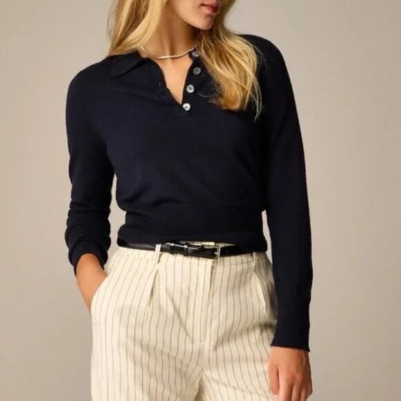 J. Crew Sweaters - J. Crew Featherweight Cashmere Blend Long Sleeve Polo Shirt Navy Size XS NWT